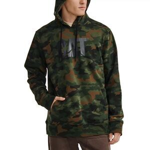 Men's Caterpillar Fleece CAT Logo Printed Pullover Hoodie, Size: Large, Green